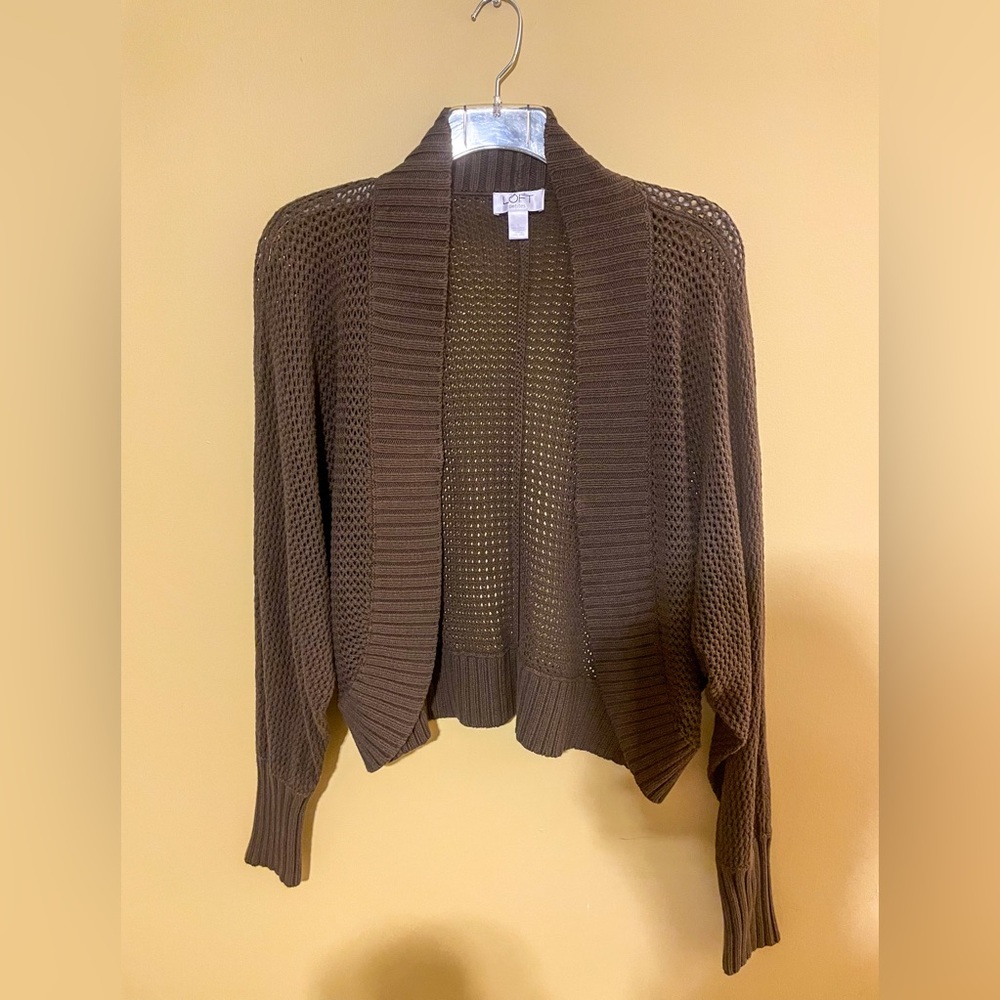 Ann Taylor Loft Petites brown netted shrug sweater